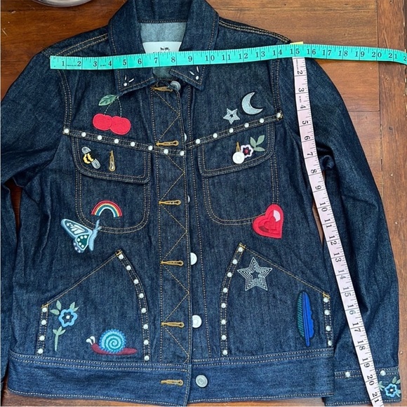 Coach Embroidered Denim Jean Jacket in Multi - Picture 11 of 16